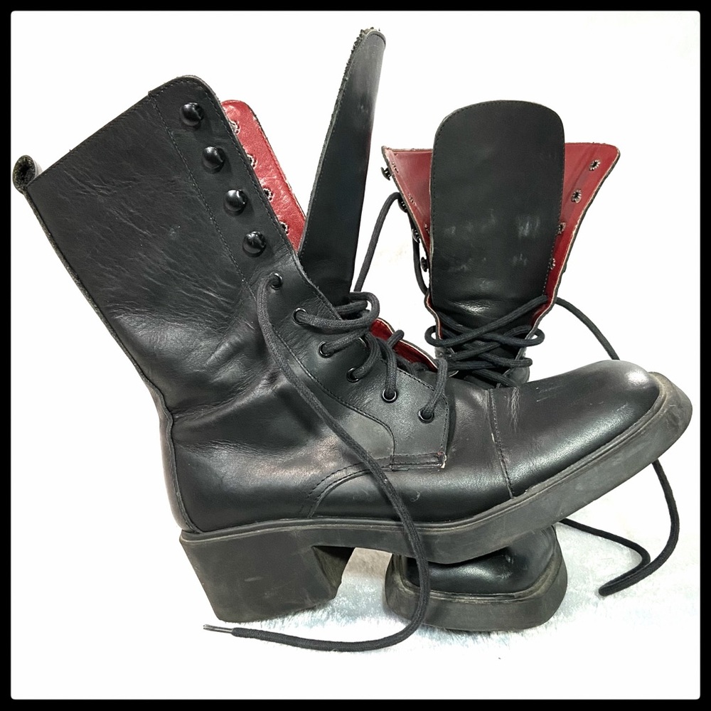 Aerosols Womens leather biker combat boots (black) size 9 Laceup